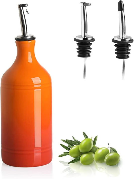 Sweejar Ceramic Olive Oil Dispenser Bottle, Opaque Oil Cruet Protects Oil to Reduce Oxidation, Suitable for Oil, Vinegar, Coffee Syrups & Other Liquids, Pack of 1, 15.5 Fl Oz (Gradient Orange)-Ruum Studio Home