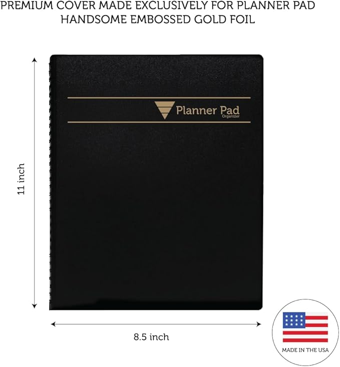 Planner Pad Spiral Bound January-December 2026/ Calender Year 8 1/2" x 11" Large 3-Tier Funnel Down 12 Month Organizer, Black Cover/Black Ink-Ruum Studio Home