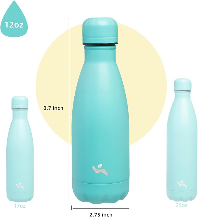 Insulated Water Bottles,12 oz Double Wall Stainless Steel Vacumm Metal Flask for Sports Travel,Turquoise-Ruum Studio Home
