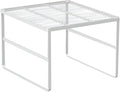 Kitchen Cabinet Storage Shelf Stackable Wire Spice Rack Organizer Heavy Duty Space Saver for Bathroom Bedroom Closet Laundry Room Office Countertop - White, Pack 1-Ruum Studio Home