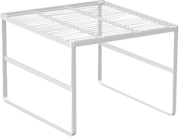 Kitchen Cabinet Storage Shelf Stackable Wire Spice Rack Organizer Heavy Duty Space Saver for Bathroom Bedroom Closet Laundry Room Office Countertop - White, Pack 1-Ruum Studio Home