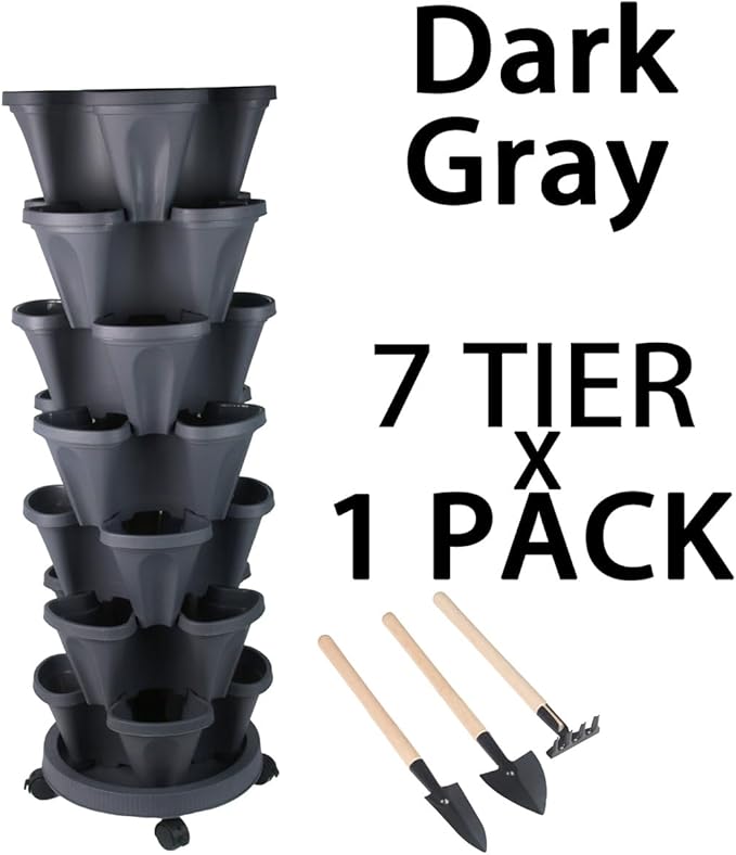 Vertical Planter 7 Tier Stackable Planters Garden Planters Strawberry Herb Flower and Vegetable Planter Indoor Outdoor Gardening Pots with Removable Wheels and Tools-Ruum Studio Home