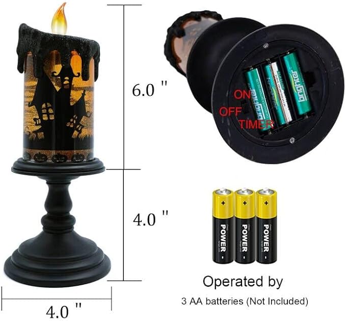 Eldnacele Halloween Snow Globe Candles Lighted Lamp, Battery Operated Spooky Spinning Water Glittering Tornado Candle Flameless Candles Table Centerpiece for Halloween Decoration Indoor(Castle)-Ruum Studio Home