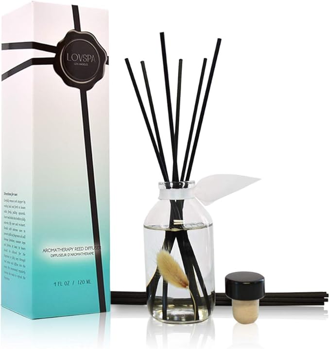 LOVSPA Reed Diffuser Set, Clean Cotton Blossom Scented Oil Diffuser with Sticks, Home Fragrance Accessories for Bathroom Shelf Decor, Aroma Diffusers for Home or Office Desk, USA Made-Ruum Studio Home
