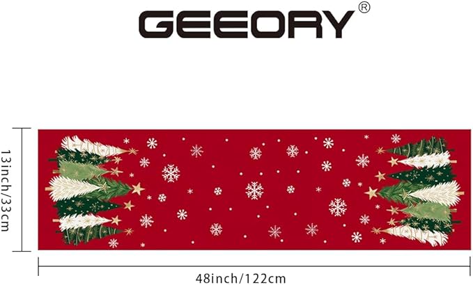 GEEORY Christmas Table Runner 13x48 Inch, Xmas Trees Snowflakes Holiday Decorative Farmhouse Table Decoration for Kitchen Dinning, Indoor Outdoor Dinner Party Decor (Red) GT150-48-Ruum Studio Home
