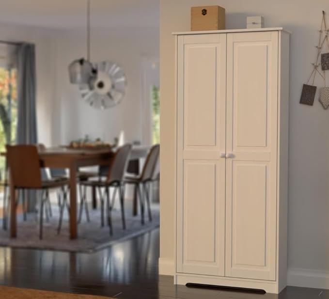Pantry Cabinet Storage Cabinet with 2 Doors Solid Wood - Adjustable Shelves for Kitchen, Dining Room, or Utility Room Organization-Ruum Studio Home