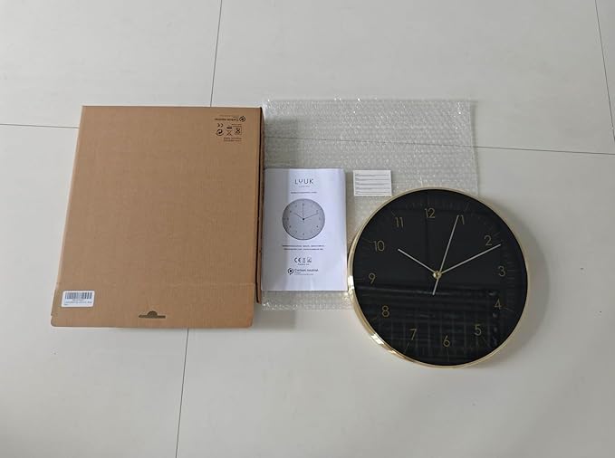 LUUK LIFESTYLE Modern Wall Clock with Silent Quartz Movement, Stylish & Functional, Decoration for Bedroom, 12 inch, in Black & Gold-Ruum Studio Home
