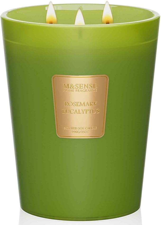 M&SENSE Rosemary Eucalyptus Scented Candle 35oz 150H Burn Time Long Lasting, 3-Wick Natural Aromatherapy Candle Highly Scented, Home Fragrance Housewarming Gifts-Ruum Studio Home