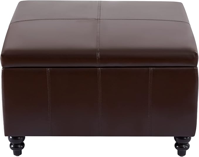 HUIMO Square Leather Storage Ottoman,Ottoman Coffee Table with Storage for Living Room (Brown)-Ruum Studio Home