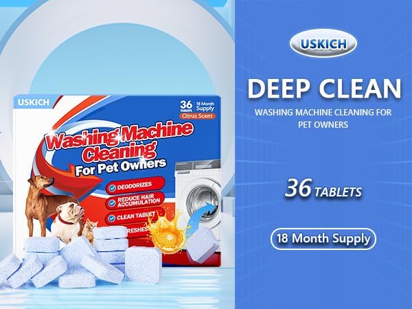 Washing Machine Cleaner-36Pack-18 Month Supply,Washer Machine Cleaner Tablets Formulated For Pet Owners,Easy Pet Hair Remover for Laundry,Compatible with HE, Top & Front Load Washer.Septic Safe-Ruum Studio Home