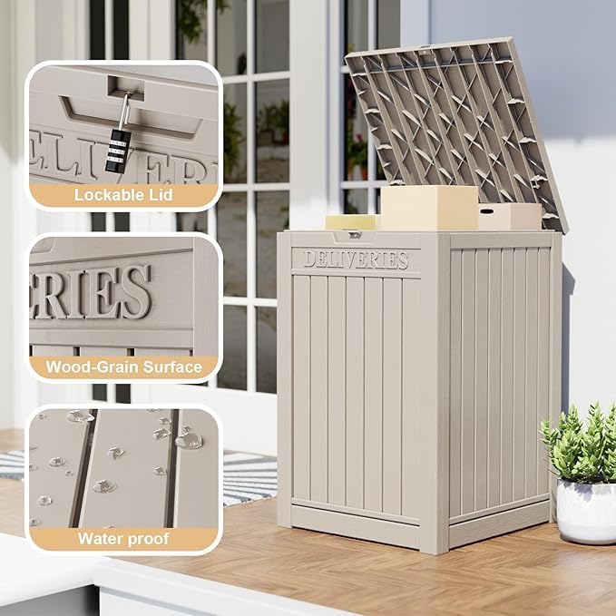 DRATO 48 Gallon Package Delivery Box, Large Lockable Storage Box, Double-Wall Resin Outdoor Package Delivery and Waterproof Deck Box for Porch, Patios-Ruum Studio Home