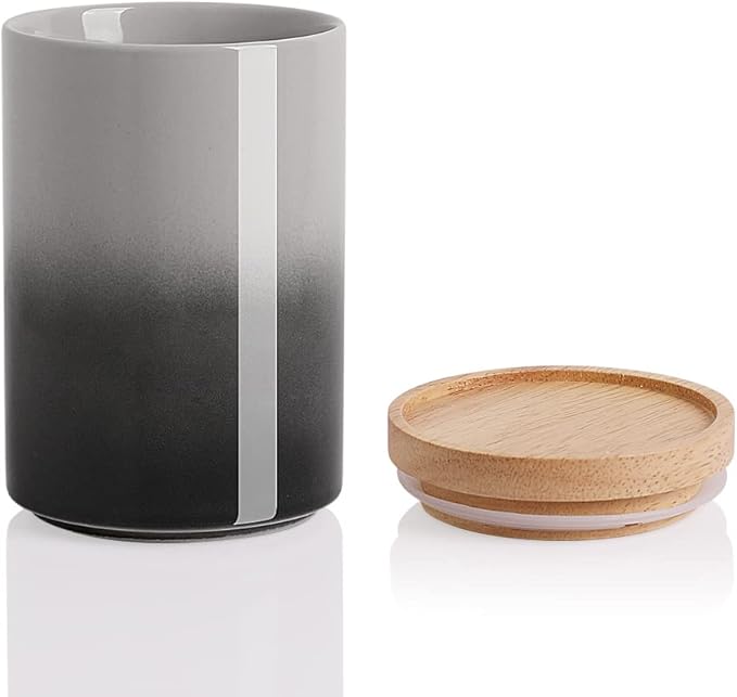 Sweejar Ceramic Food Storage Jar, Stackable Kitchen Canisters, Containers with Airtight Seal Wooden Lid for Serving Ground Coffee, Tea, Sugar, Salt and More - 28 Fl Oz (Gradient Gray)-Ruum Studio Home