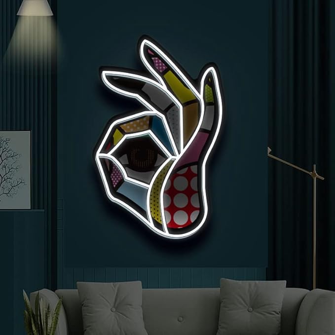 POP LED Neon Sign, Battery & USB Operated - Okay Neon Sign Wall Decor, Hands Off Home, Bedroom Decoration-Ruum Studio Home