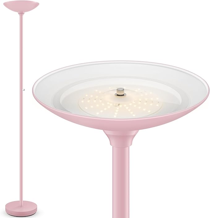 BoostArea Torchiere Floor Lamp Pink, 30W Super Bright LED Standing Lamp, 3000K Stepless Dimmable Pole Lamp with Rotary Switch, 71inch Tall Metal Modern Floor Lamps for Living Room,Bedroom,Home Decor-Ruum Studio Home