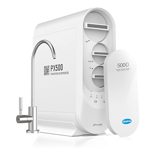 Frizzlife PX500-A Under Sink Tankless Reverse Osmosis Water Filtration System, 500 Gallons Per Day, Remineralizes Water, Easy DIY Installation, Low Maintenance-Ruum Studio Home