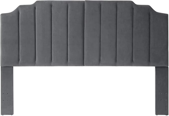 24KF Dark Gray Velvet Tufted King Upholstered Headboard, Modern Vertical Channel Design California King Headboard with Stepped Silhouette Top Edge,Dark Gray-Ruum Studio Home