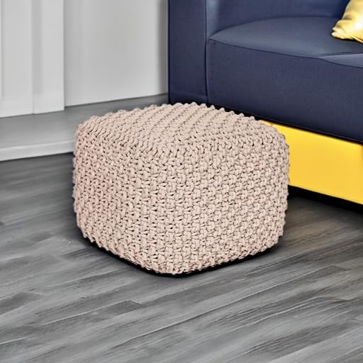 BIRDROCK HOME Square Pouf Ottoman | Cotton Braided Foot Stool with Bean Bag Filling | Boho Foot Rest for Living Room, Bedroom | Compact & Comfortable Seating, Lightweight & Sturdy | Natural-Ruum Studio Home