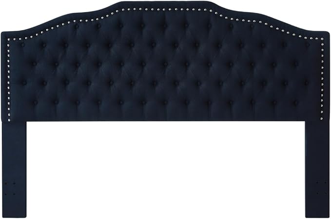24KF Upholstered Button Tufted King Size Headboard with Nailhead Trim, Elegant Boucle Fabric California King headboard, 6031-K-Boucle-Navy-Ruum Studio Home