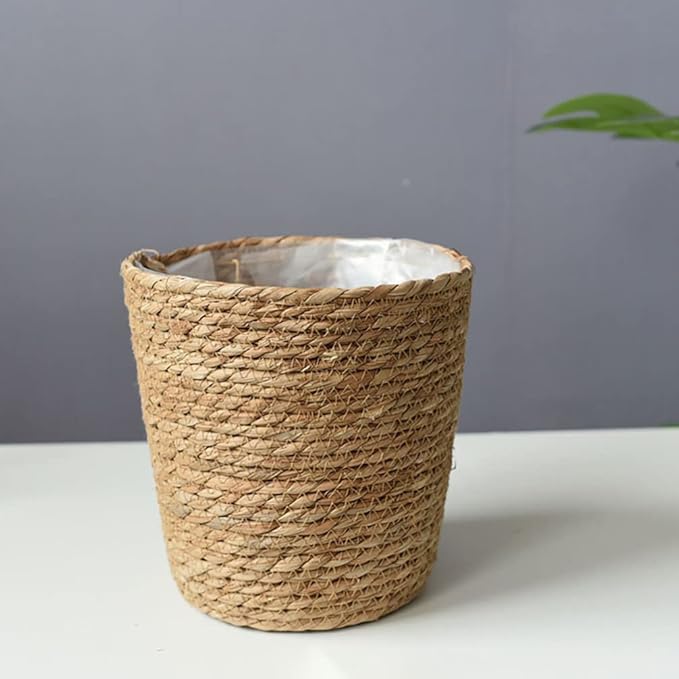 Home Decor Woven Straw Flower Pot Seagrass Planters Basket Garden Plant Pot Containers Wicker Rattan Vase Sundries Organizer Storage Bins for Indoor Outdoor Plants Vintage Decor-Ruum Studio Home