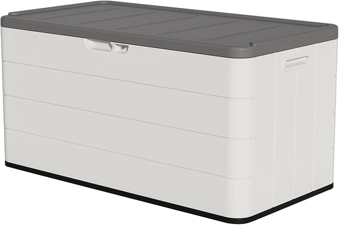 100 Gallon Outdoor Storage Box Waterproof Lockable Resin Deck Box Large, Patio Storage Bin for Pool Accessories Cushion Furniture, Garden Tools, UV-Resistant Outside Delivery Black&White-Ruum Studio Home