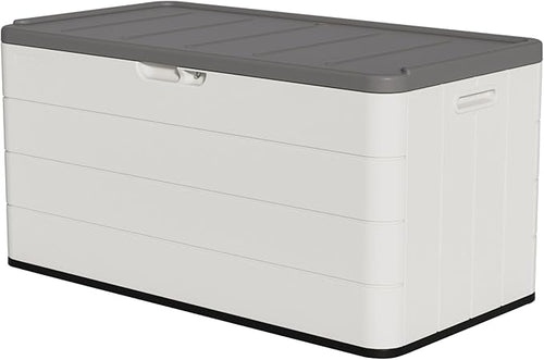 100 Gallon Outdoor Storage Box Waterproof Lockable Resin Deck Box Large, Patio Storage Bin for Pool Accessories Cushion Furniture, Garden Tools, UV-Resistant Outside Delivery Black&White-Ruum Studio Home