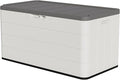 Premium Pro Edition 100 Gallon Lockable Resin Deck Box, Waterproof & UV-Resistant Outdoor Storage Box for Outdoor Cushion Storage, Garden Tools & Pool Accessories Storage, White-Ruum Studio Home