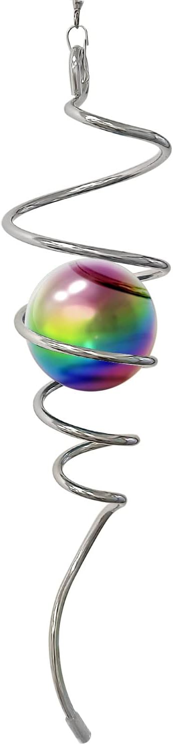 Multi Color Wind Spinner Tail Gazing Ball Spiral Decorative Wind Sculptures - 13in Height-Ruum Studio Home