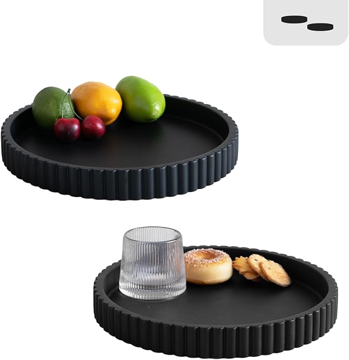Decorative Tray for Coffee Table, Living Room, Side Table, 2 Packs 11" Black Round Concrete Home Decor Serving Trays for Accent Table, Console Table-Ruum Studio Home