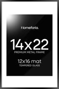 Homeforia 14x22 Picture Frame Black, High End Metal 14 x 22 Poster Frames with Mat 12 x 16 for Photo, 14x22 Black Frame Matted to 12x16 inch Print, 22x14 Thin Frame, Tempered Glass, Wall Kit, Set of 1-Ruum Studio Home