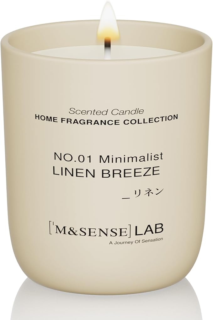 M&SENSE Natural Soy Candle| Linen Breeze | 5.3 oz | Minimalist Scented Candle for Relaxation, Gifting, Home Décor | for Bedroom, Office, Party Small-Ruum Studio Home