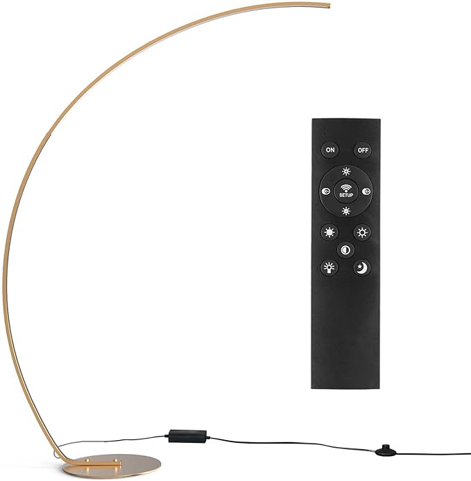 NUÜR Arc Floor Lamp, 67" Tall Gold LED Modern Standing Floor Lamp with Remote Control, Arched Bright Floor Lamps for Living Room Bedroom Office Home-Ruum Studio Home