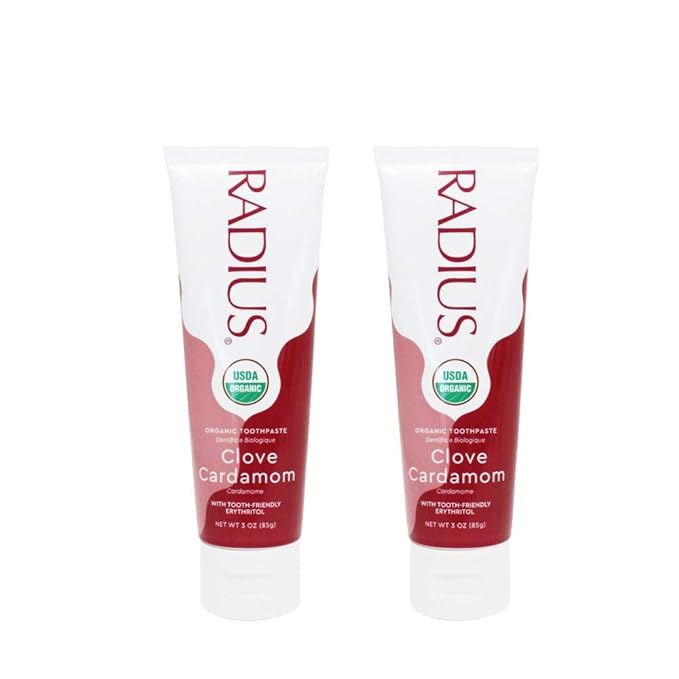 RADIUS USDA Organic Toothpaste 3oz Non Toxic Chemical-Free Gluten-Free Designed to Improve Gum Health & Prevent Cavity - Clove Cardamom - Pack of 2-Ruum Studio Home