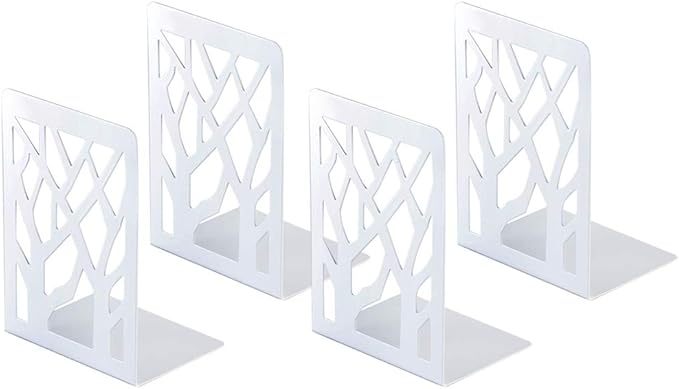 Book Ends, Bookends, Bookends for Shelves, Bookend, Book Ends for Heavy Books, White Metal Book Shelf Holder Home Decorative, Book Stoppers for Shelves, Bookend Supports 2 Pair-Ruum Studio Home