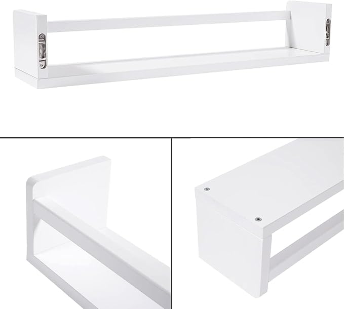 AZSKY Nursery Bookshelves White, 24 Inch Floating Bookshelves for Wall Set of 3, Baby Kids Decor, Solid Wood Wall Mounted Shelves for Books, Toys and Decor Storage-Ruum Studio Home