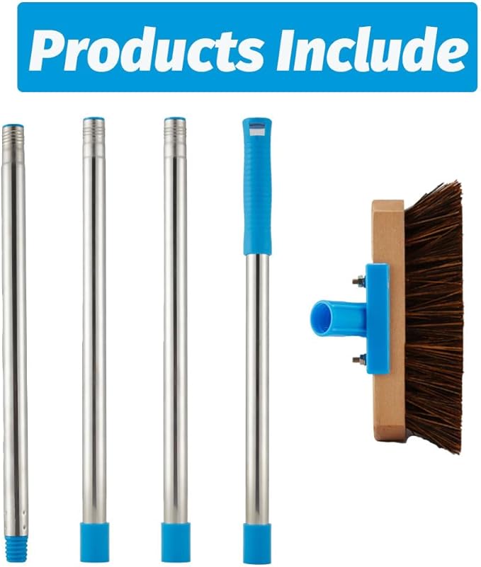 Heavy Duty Deck Brush with Long Handle - 60" Floor Scrub Brush with Stiff Natural Palmyra Bristles, Outdoor Scrubber Brushes for Cleaning Rough Surface, Concrete Floor, Patio, Garden, Sidewalk-Ruum Studio Home