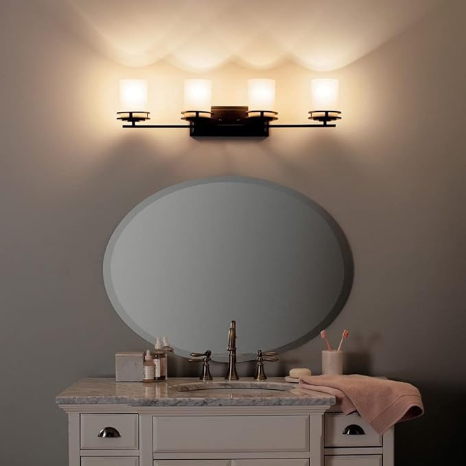 Kichler Hendrik 33.75" 4 Light Vanity with Light Umber Etched Glass Olde Bronze®-Ruum Studio Home