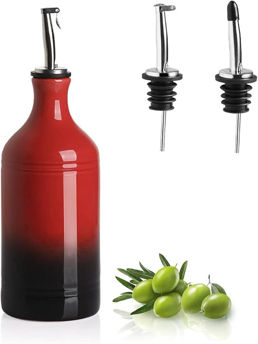 Sweejar Ceramic Olive Oil Dispenser Bottle, Opaque Oil Cruet Protects Oil to Reduce Oxidation, Suitable for Oil, Vinegar, Coffee Syrups & Other Liquids, Pack of 1, 15.5 Fl Oz (Gradient Red)-Ruum Studio Home