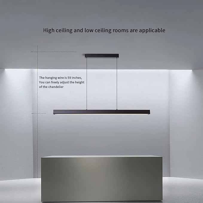 JAYMP Minimalist Linear Pendant Light Dimmable LED Modern Chandelier Dining Room Island Light Restaurant Cafe Bar Office Hanging Lamp Black 57"-Ruum Studio Home