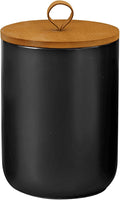 Ceramic Storage Jars, Modern Elegant Highly Polished Airtight Gorgeous Storage Canisters with Wooden Lid Small Food Stroage Jar for Kitchen Spice Tea Vanilla Sugar Coffee Beans (Black medium)-Ruum Studio Home