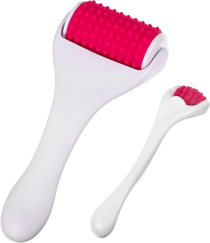 2 Pcs Muscle Roller Stick Fascia Body Cellulite Face Muscle Massage Roller Manual Massage Tools for Muscles Relief Neck Arm Back Leg Body Roller Deep Trigger Points Release Roller (White, Rosy)-Ruum Studio Home