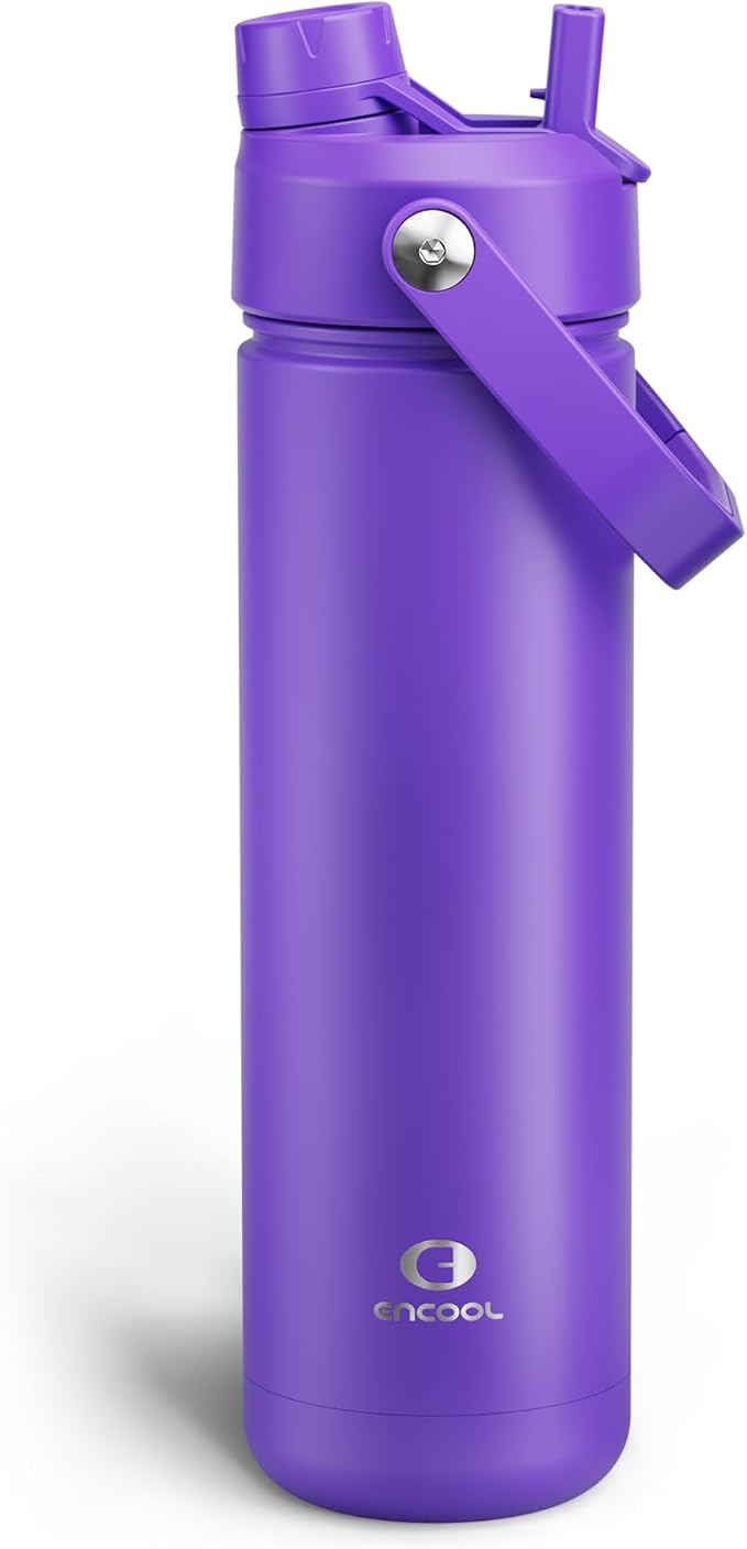 Insulated Water Bottle with Straw Stainless Steel Water Bottle, Leak-Proof, BPA-Free, Double Wall Vacuum Keeps Cold for 24 Hours for Sports, Travel, School (26 oz, Violet)-Ruum Studio Home