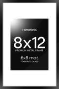 Homeforia 8x12 Picture Frame Black, High End Metal 8 x 12 Poster Frames with Mat 6 by 8 for Photo, 12x8 Frame Matted to 6x8 inch Print, 8by12 Wall or Tabletop Frame, Tempered Glass, Wall Kit, Set of 1-Ruum Studio Home