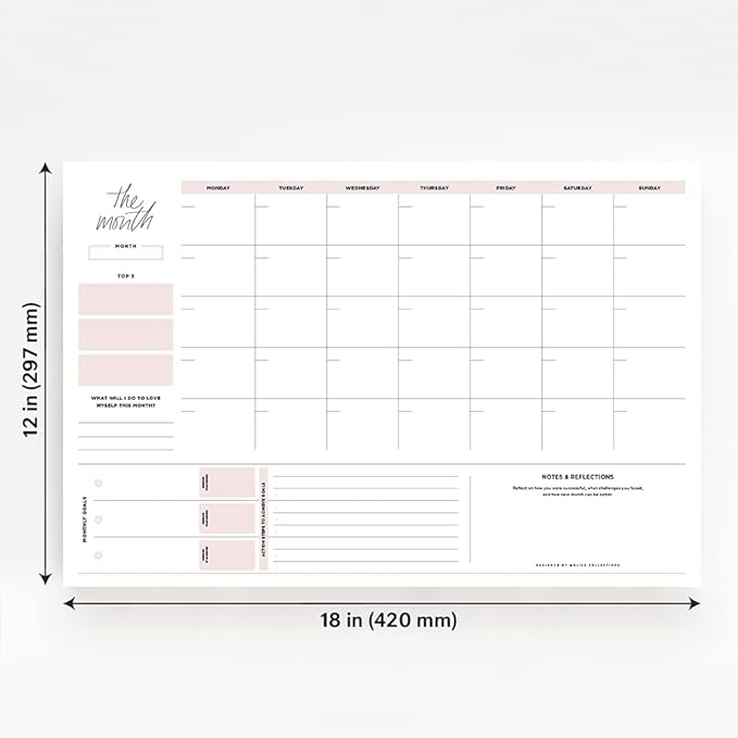 Bliss Collections Monthly Planning Pad, To Do List Notebook - Undated Tear-Off Sheets Notepad - Work Calendar, Organizer, Scheduler for Goals, Tasks - Simple (Pink), 12" x 18", 18 Sheets-Ruum Studio Home