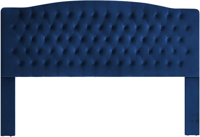 24KF Upholstered Button Tufted King Headboard and Velvet Fabric King/California King- Navy-Ruum Studio Home