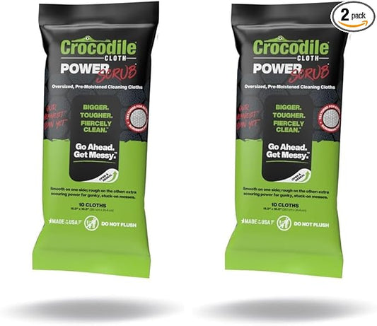 Crocodile Cloth PowerScrub - 10 Dual Surfaced Cloths, 10in X 15in. Large, Moist, Absorbent and Disposable Cleaning Cloths. Safe on Skin and Multiple Surfaces (Pack of 2)-Ruum Studio Home