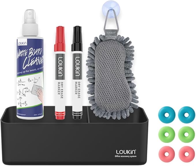 LOUKin Magnetic and Adhesive Marker Holder, Dry Erase Accessory Tray Set (Includes 1 Eraser, 1 Cleaner, 2 Dry Erase Markers and 6 Magnets), Ideal for Office, School or Home Use.-Ruum Studio Home