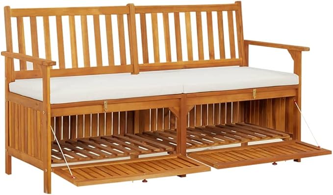 vidaXL Patio Storage Bench 58.3" - Solid Acacia Wood with Cream White Cushion - Versatile Wooden Bench for Indoor and Outdoor Use - with Ample Storage Space-Ruum Studio Home