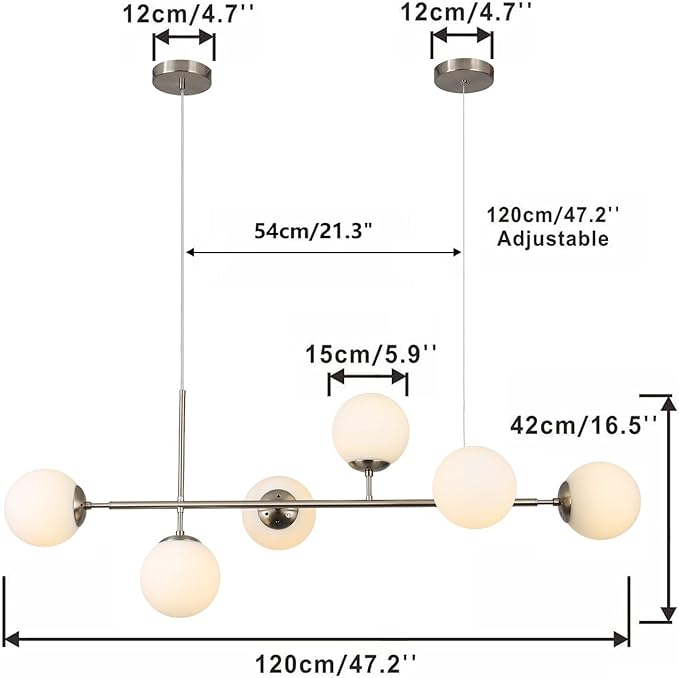 KCO Modern Silver Milk Glass Pendant Light 6 Light Pendant Light Fixture Chandelier Brushed Nickel Chandelier Modern Hanging Linear Light Fixture for Dining Room Kitchen Island-Ruum Studio Home