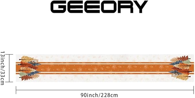 GEEORY Fall Watercolor Trees & Maple Leaves Striped Table Runner 13x90 Inch, Rustic Farmhouse Autumn Thanksgiving Decor for Kitchen, Dining, Indoor/Outdoor Holiday Dinner Party Orange GT157-90-Ruum Studio Home