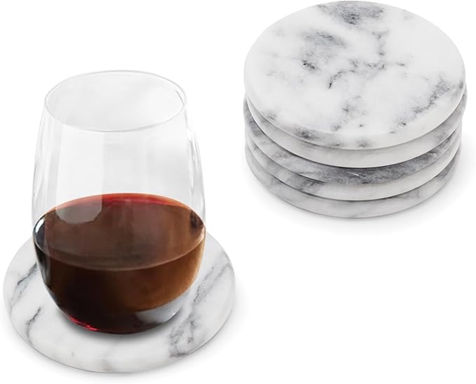 Fox Run 48749 Natural White Polished Marble Stone Coasters, Set of 6-Ruum Studio Home